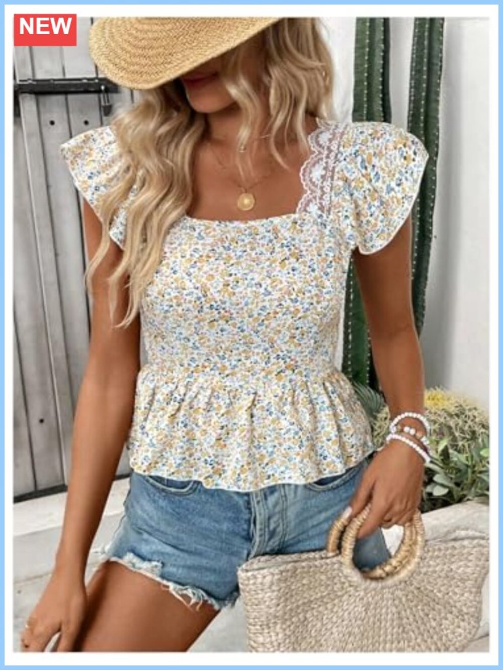 Floral Boho Blouse Bow Tie Back Ruffle Sleeve Lace Cute Top - Picture 3 of 5